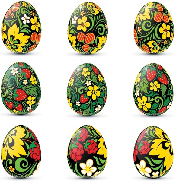 Free vector russian traditional art work design on easter egg set ...