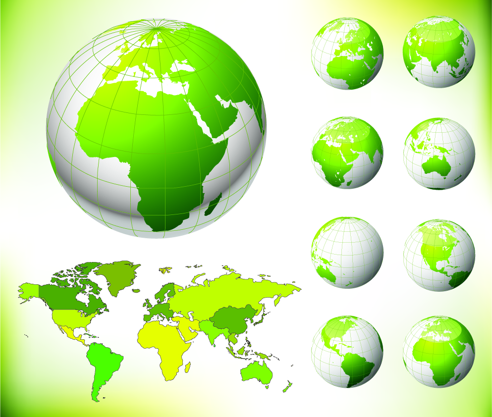 Green earth and the world map vector Free Vector