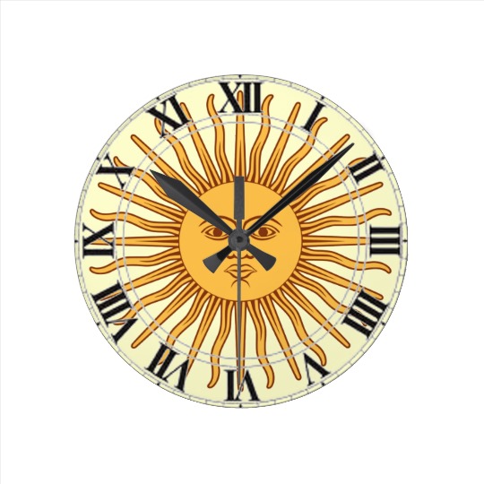 Argentina Uruguay Symbol Sun Face with Rays Round Clock | Zazzle