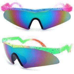 Vintage 80's Neon Paint Splat Zig Zag Wrap Sunglasses (Yellow ...