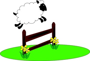 Jump Clipart Image - Cartoon Sheep Jumping Over a Fence