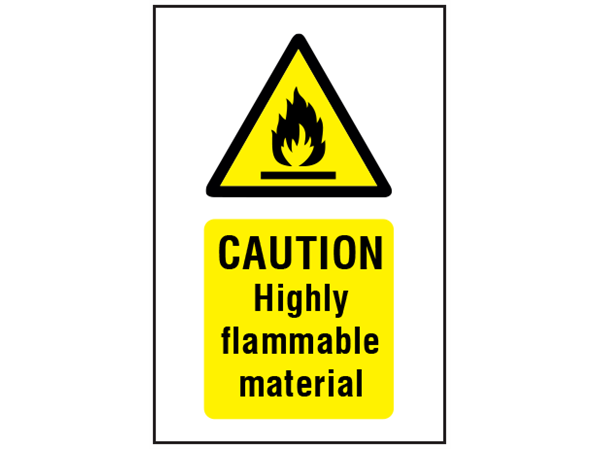 Caution highly flammable material symbol and text safety sign ...