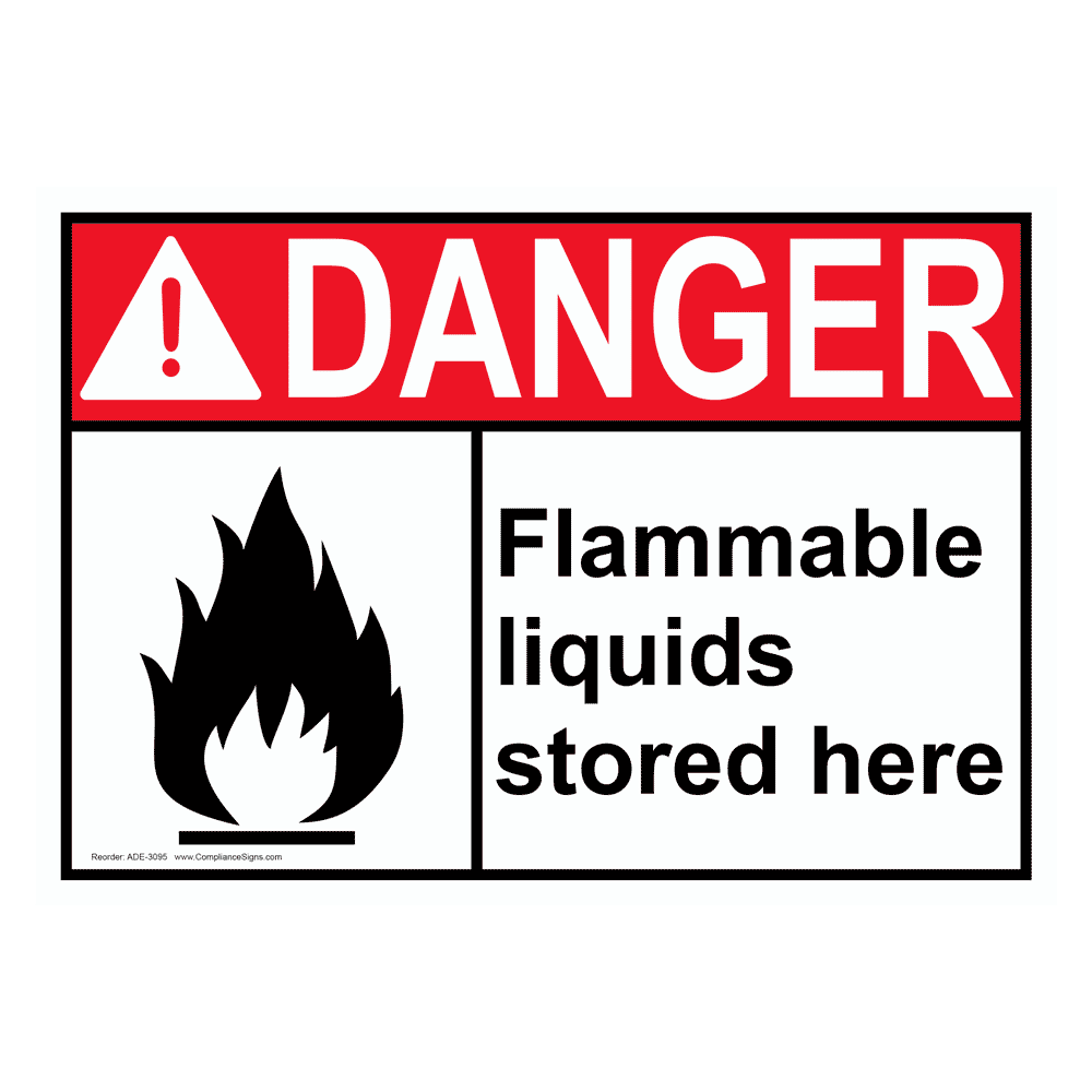 ANSI DANGER Flammable Liquids Stored Here Sign ADE-3095 Flammable