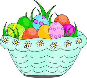 Easter Basket Clipart Image - Easter Eggs in a Blue Basket
