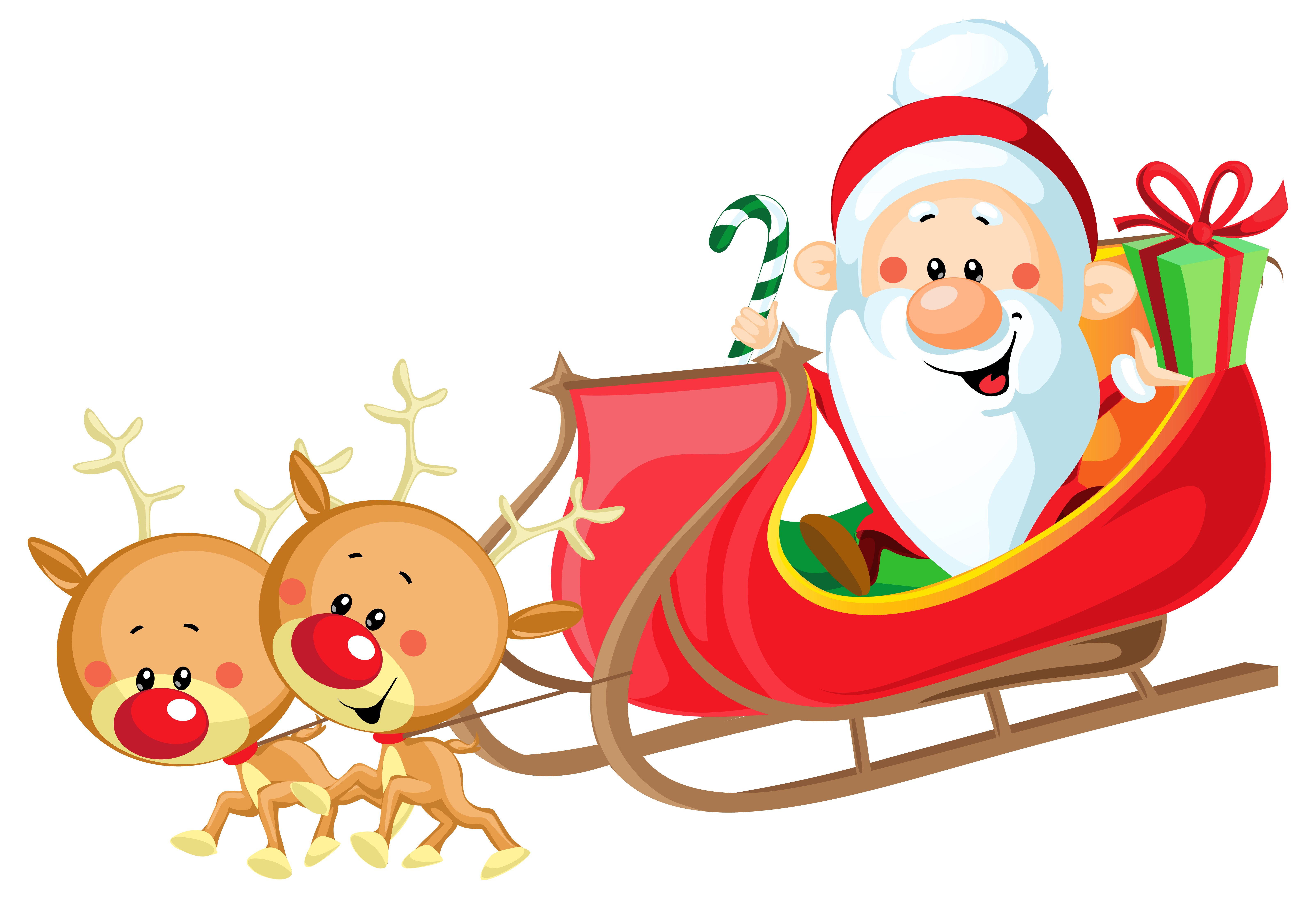 Cute Santa with Sleigh PNG Clipart Image