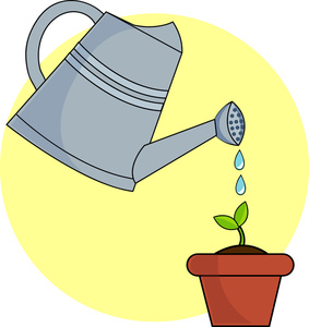 Growing Clipart Image - Watering Can Watering a Seedling Planted ...