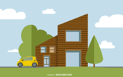 Small country cartoon house background - Vector download