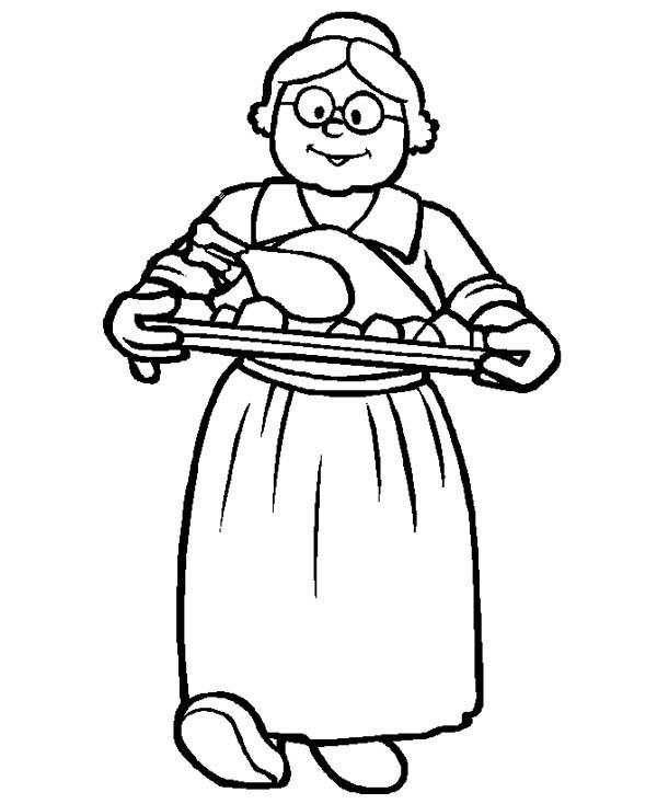 Grandma Cooking to Celebrate Gran Parents Day Coloring Page - NetArt