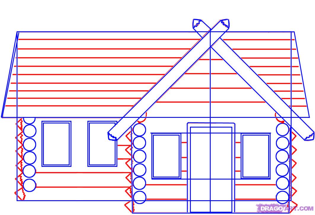 How to Draw a Log Cabin House, Step by Step, Buildings, Landmarks ...