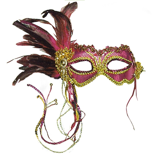 Pink Eye Mask with Feather Decoration - Pink Masks