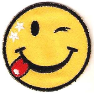 Happy Smile Face Yellow Tongue Wink Embroidered Iron On