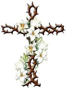 Cross with easter lilies clipart