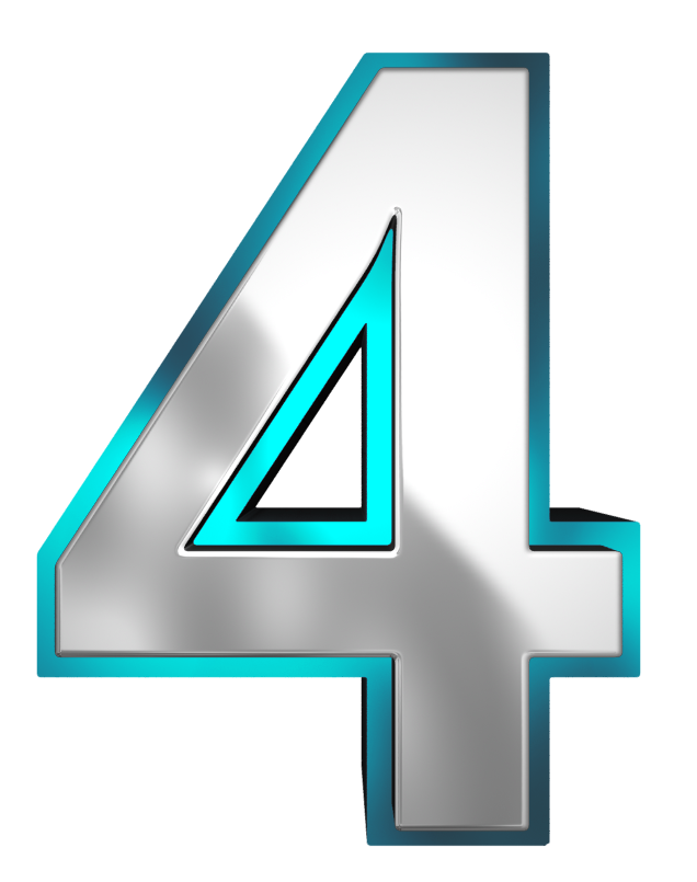 Metallic and Blue Number Four PNG Clipart Image