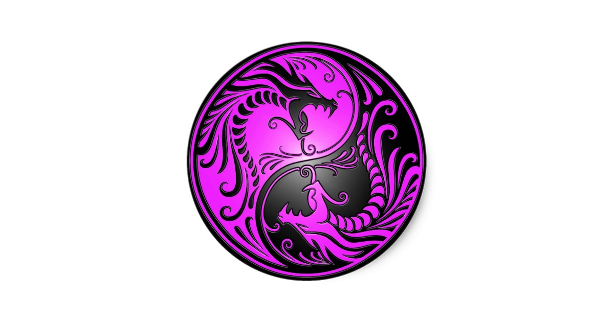 Yin Yang Dragons, purple and black Classic Round Sticker | Zazzle