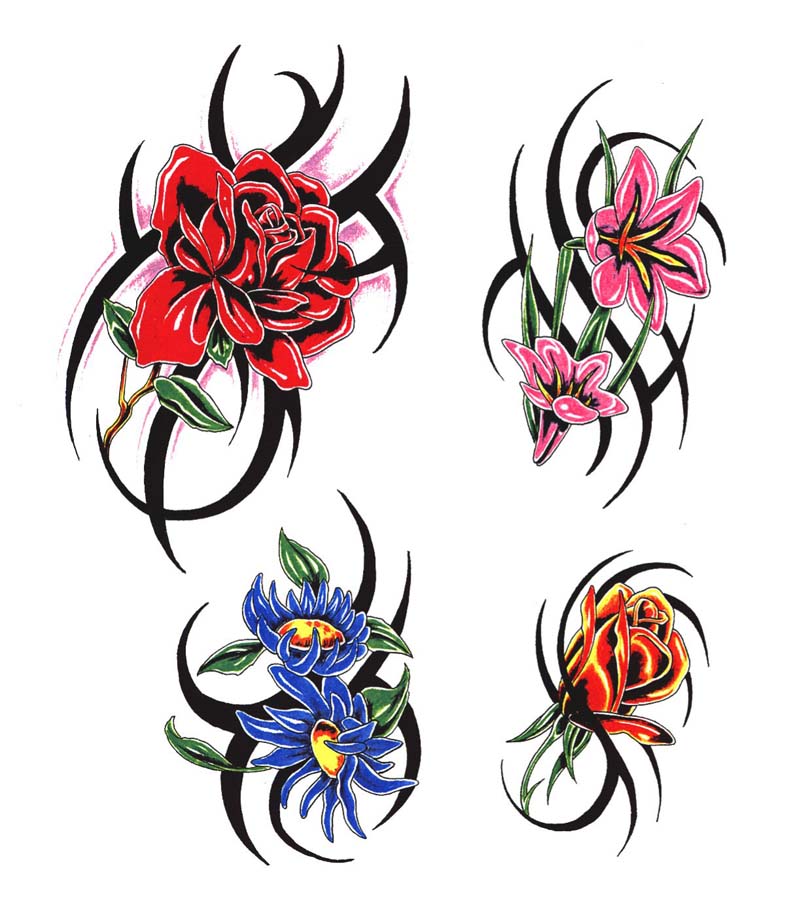 Flowers And Stars Tattoo Designs