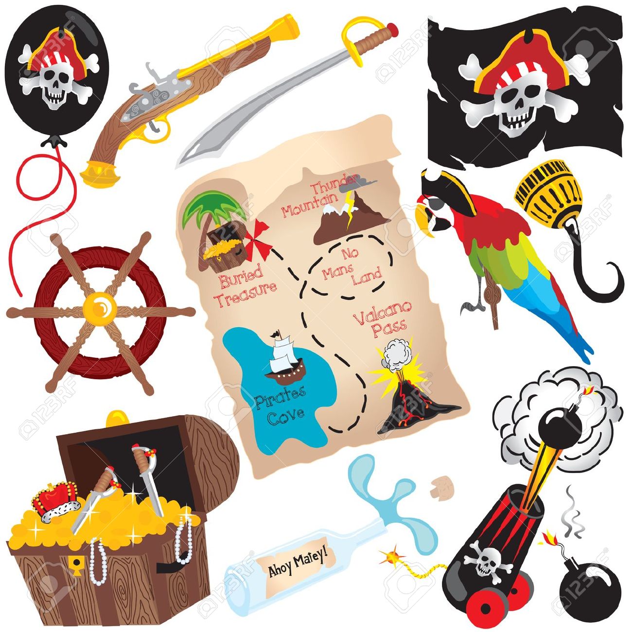 Treasure map in a bottle clipart