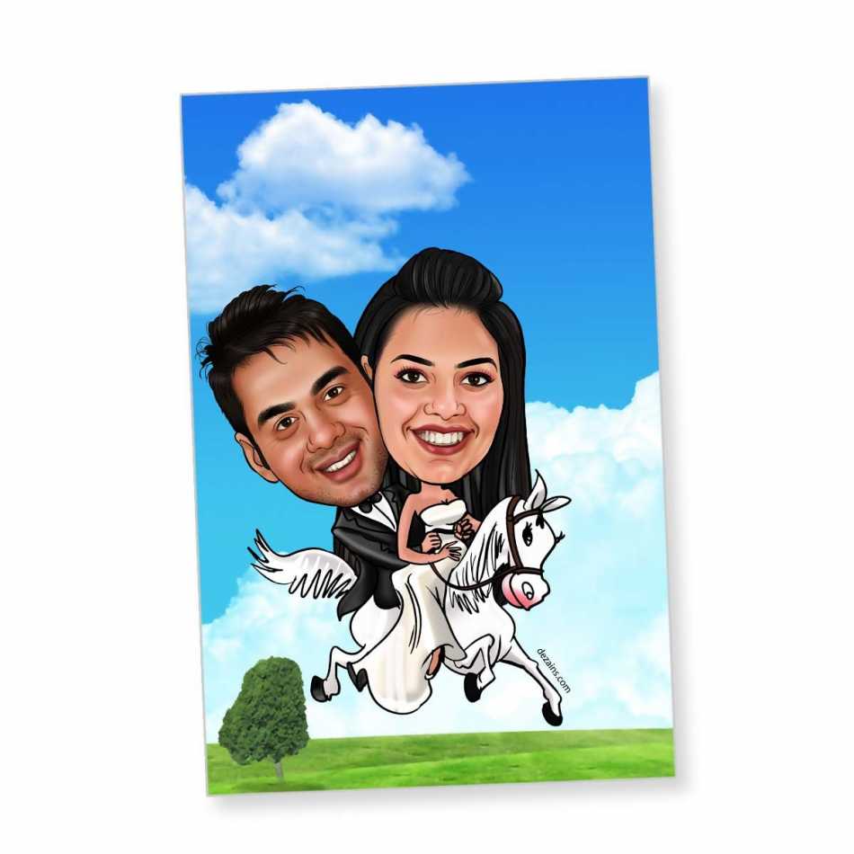 Couple on Horse - Caricature magnet | Personalized Gifts | Dezains.com