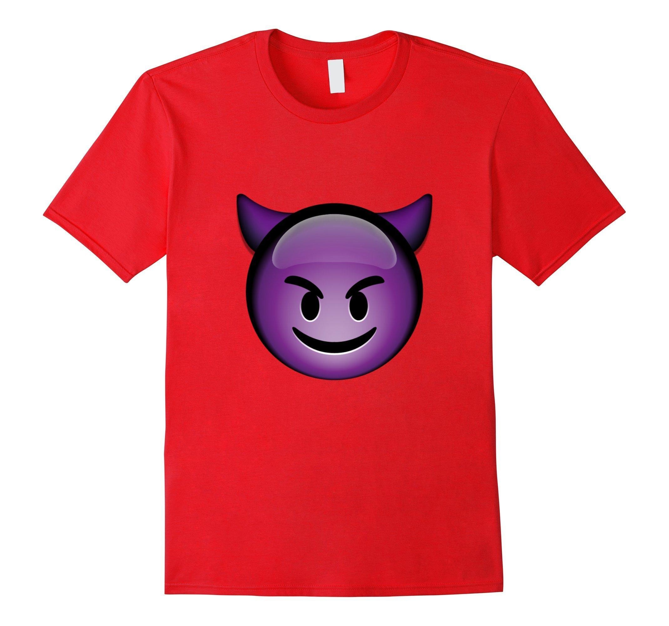 Men's Purple Devil Smiley Emoji T-Shirt with Horns Emoticon Evil ...