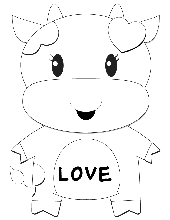 Cartoon Girl Cow Valentine Coloring Page | Free Printable Coloring ...