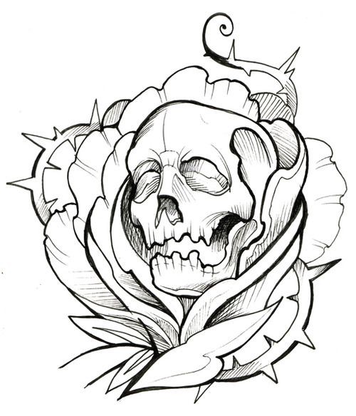 outline outline evil skulls tattoo dagger skulls flowers outline ...