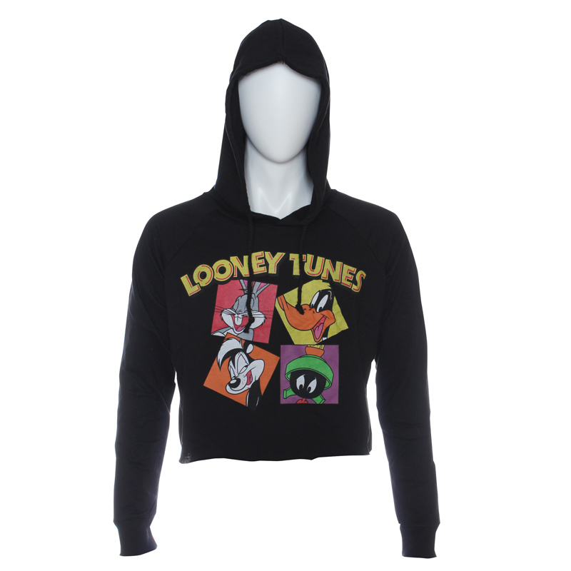 Looney Tunes Womens Color Block Crop Hoodie | T-Shirt Mall