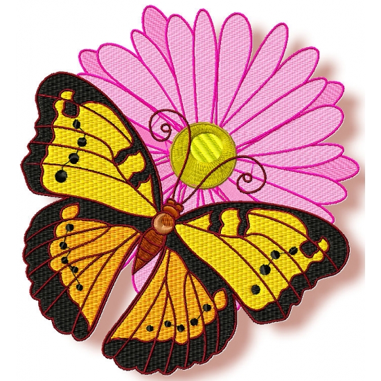 Pamela's Embroidery - Butterfly on Flower