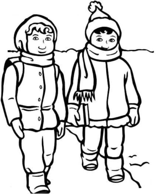Boy And Girl With Winter Clothes Coloring Page - Boys Coloring ...