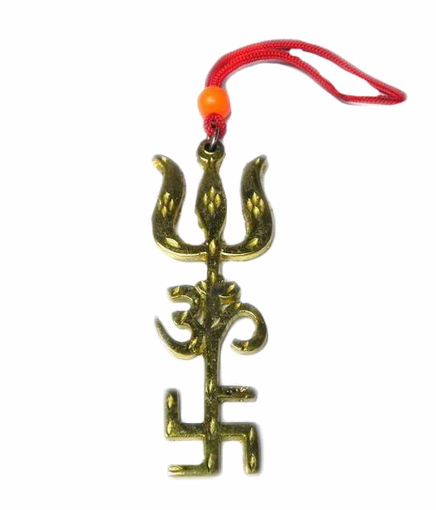 Sobhagya Golden Tri-shakti swastik Om Trishul Symbol Yantra with ...