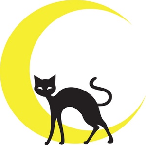 Black Cat Clipart Image - Black Cat and a Crescent Moon at Night