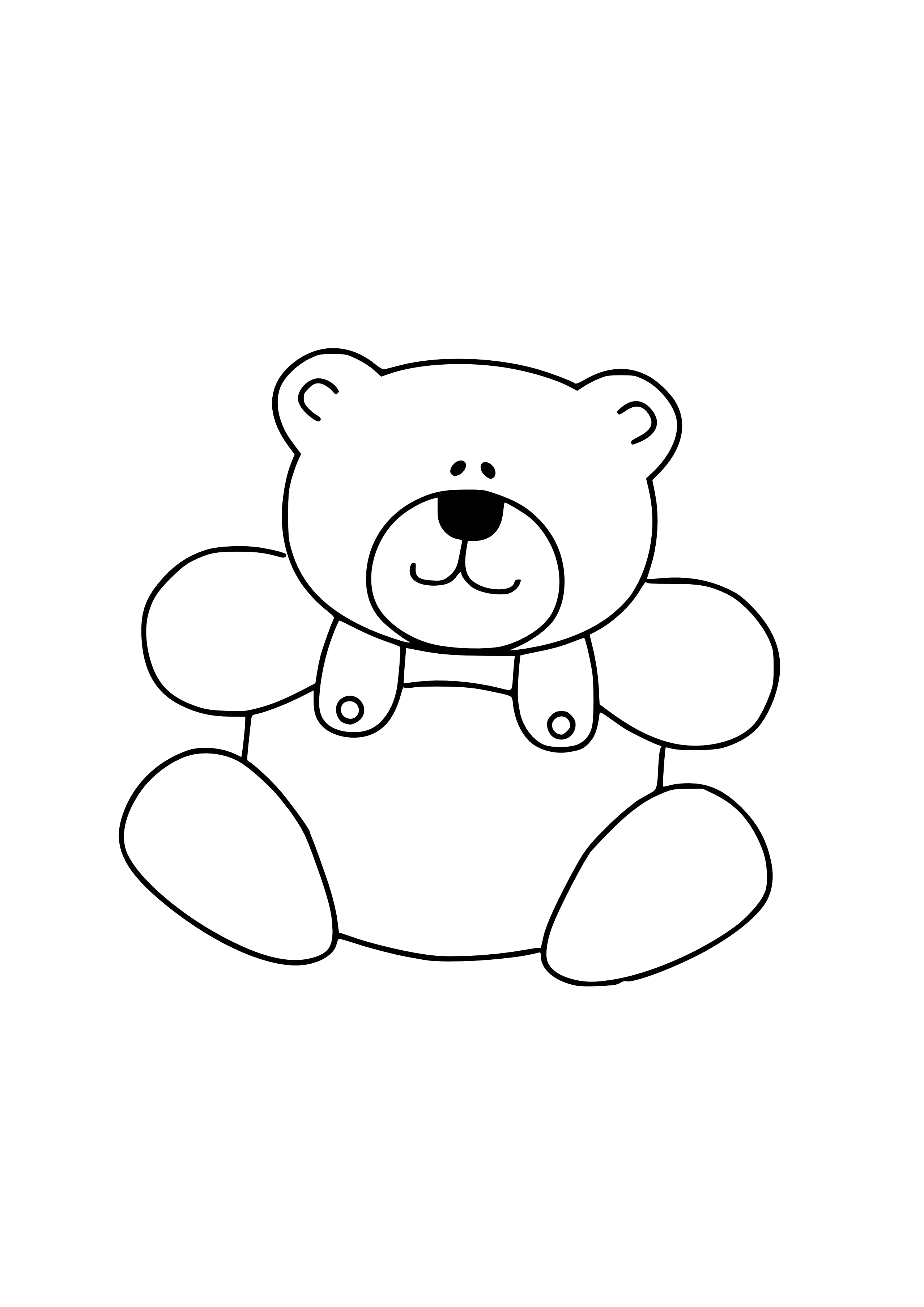 teddy bear black white line art coloring book ...
