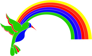 Tropical Birds Clipart Image - Hummingbird and a Rainbow in Paradise