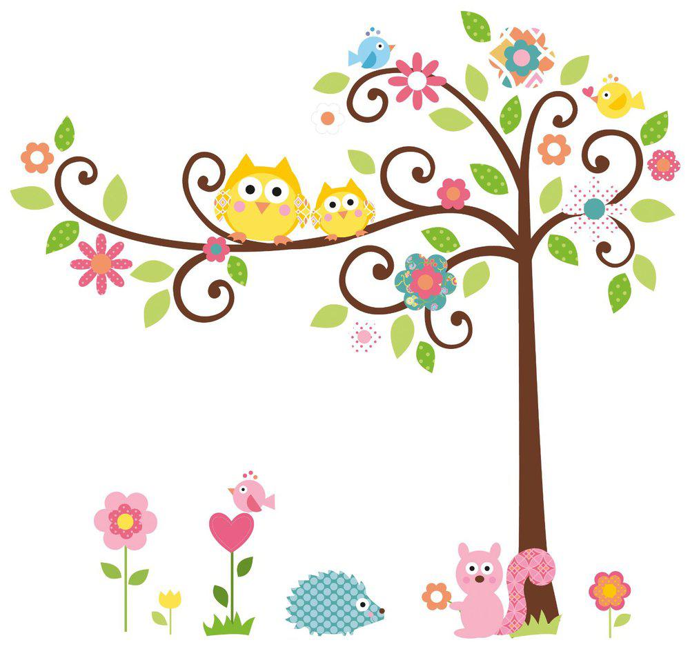 Owl Scroll Tree Branch Wall Art Decal Removable Nursery Kids ...