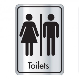 Self Adhesive (Symbol) Toilets Door Sign Black on Silver 128x83mm ...