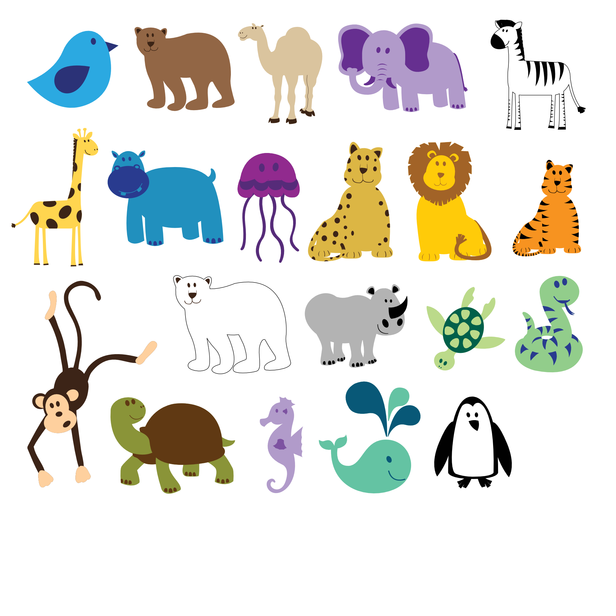 Clip Art: Colorful Animals Scalable Vector ...