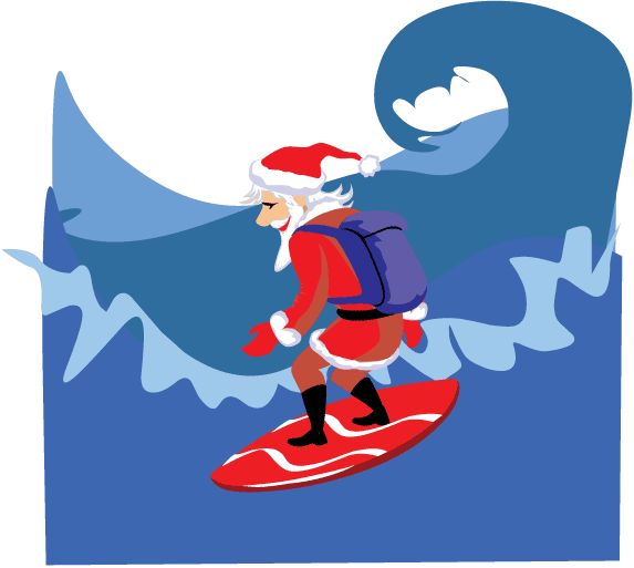 Santa on a surfboard clipart