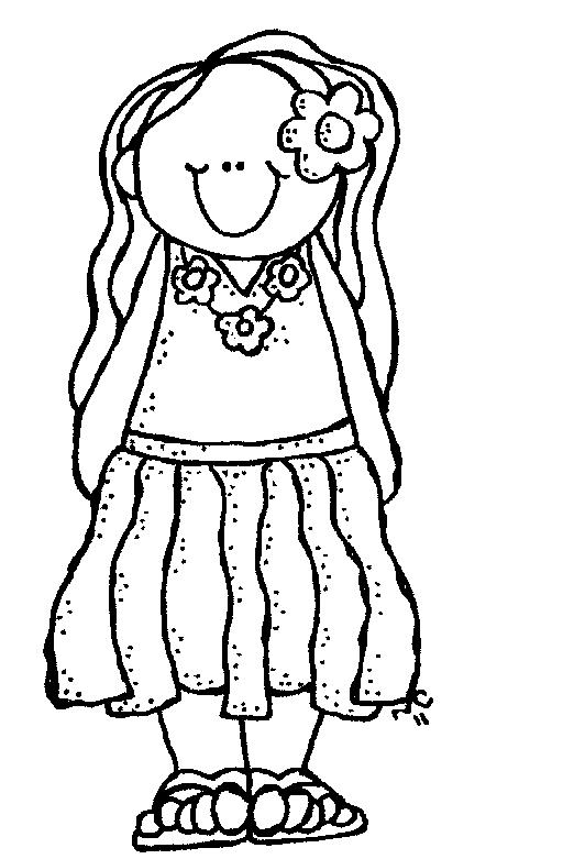 Black and white clipart of a girl