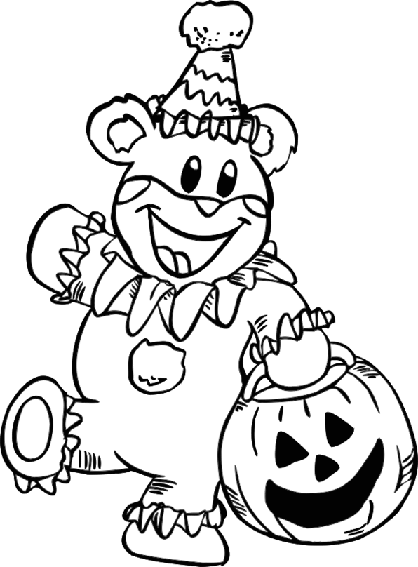 Halloween Coloring Page Kid In Teddy Bear Costume Clipart - Free ...