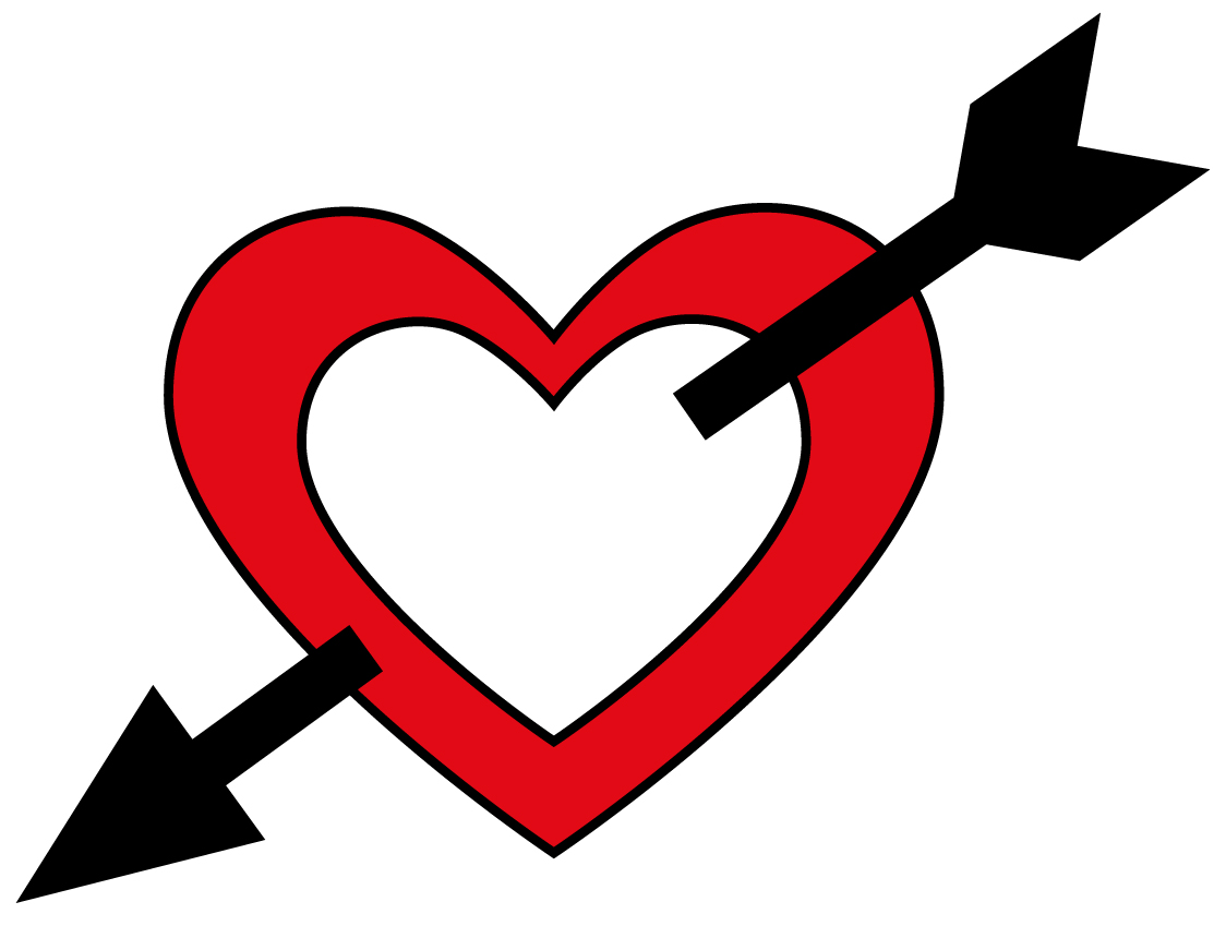 Heart with arrow in it black and white clipart