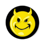 Happy Smiley Face - Little Devil Evil Smilie Card from Zazzle.