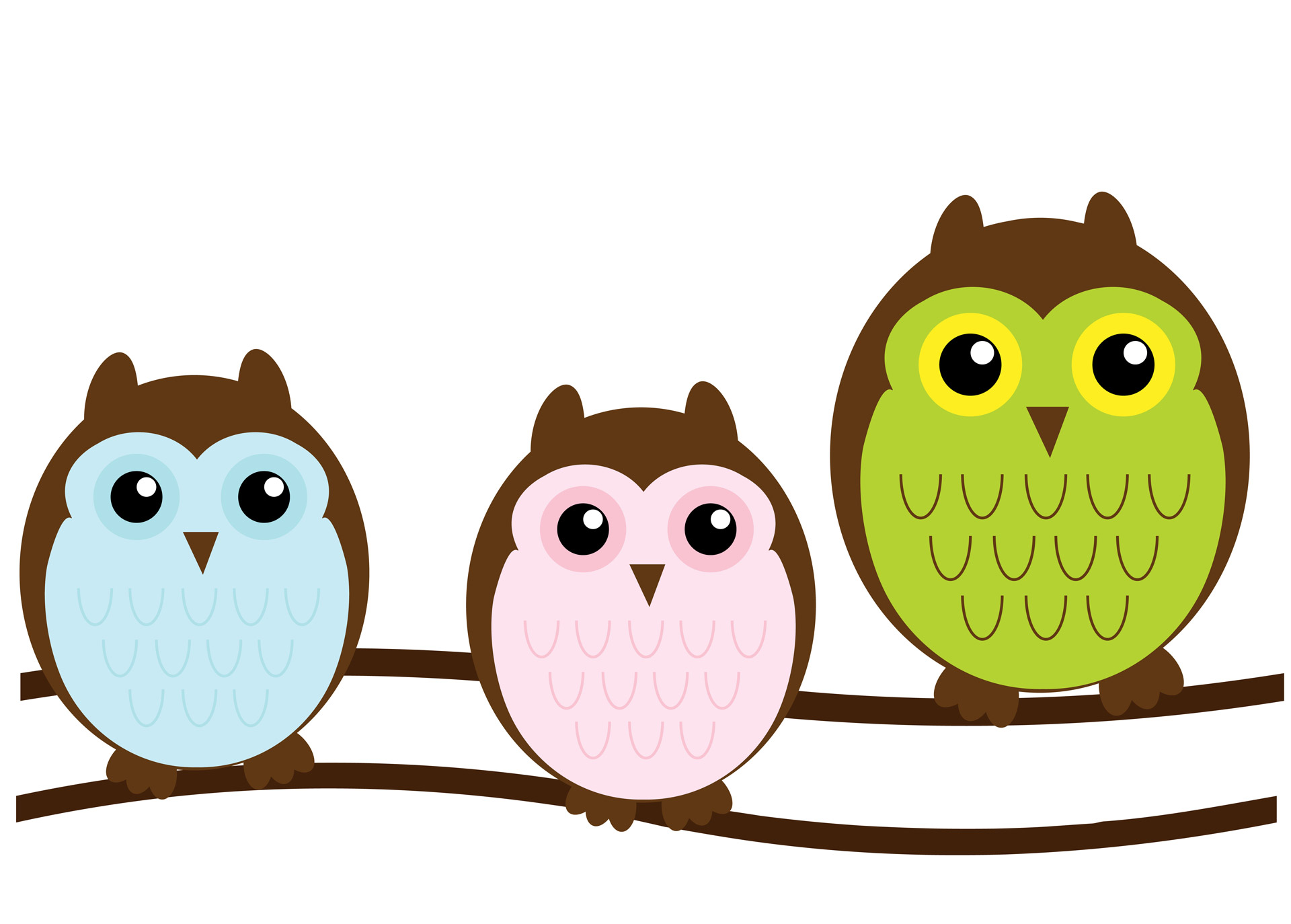 Owl family on branch clip art