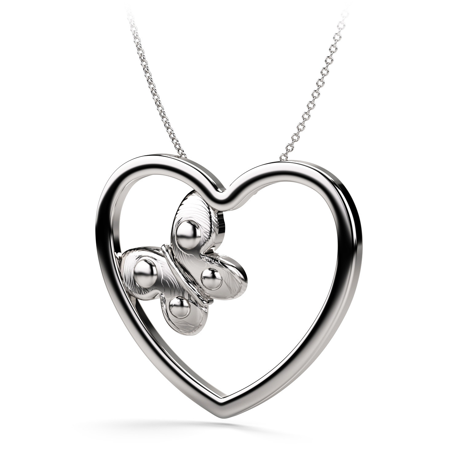 Large Hearts A'Flutter White Gold Butterfly Pendant Necklace in ...