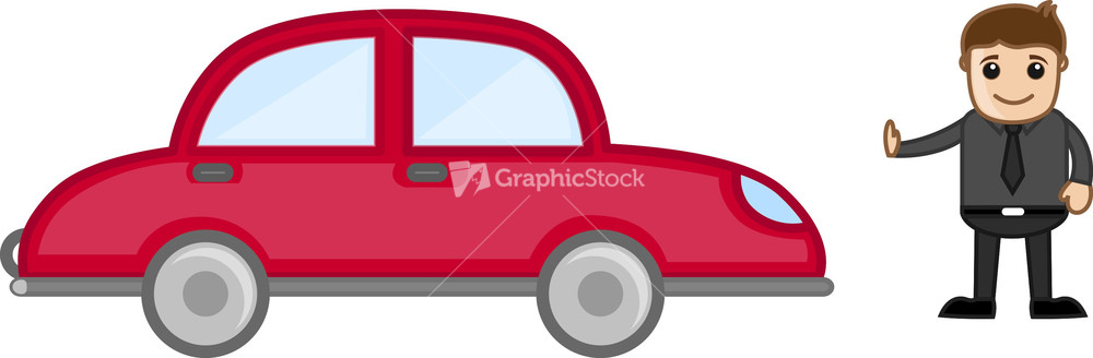 Cartoon Vector - Man Standing In Front Of A Car