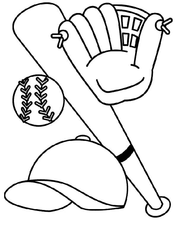 Bat, Glove, Hat and Baseball Coloring Page - Download & Print ...