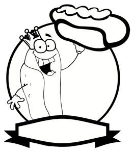 Hot Dog Clipart Image - Black and White Smiling Hot Dog Holding a ...