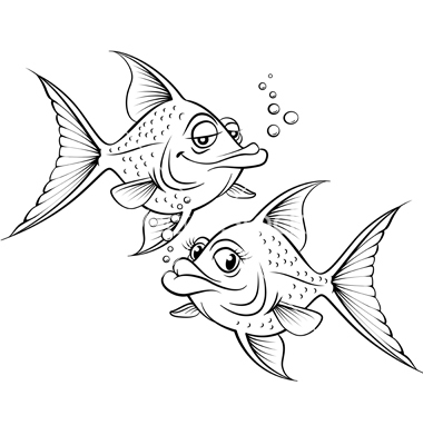 Two drawing cartoon fish vector