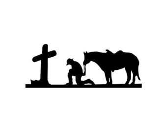 Cowboy Kneeling At Cross Clip Art