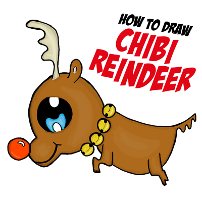 How to Draw a Chibi Reindeer or Baby Rudolph the Red Nosed ...