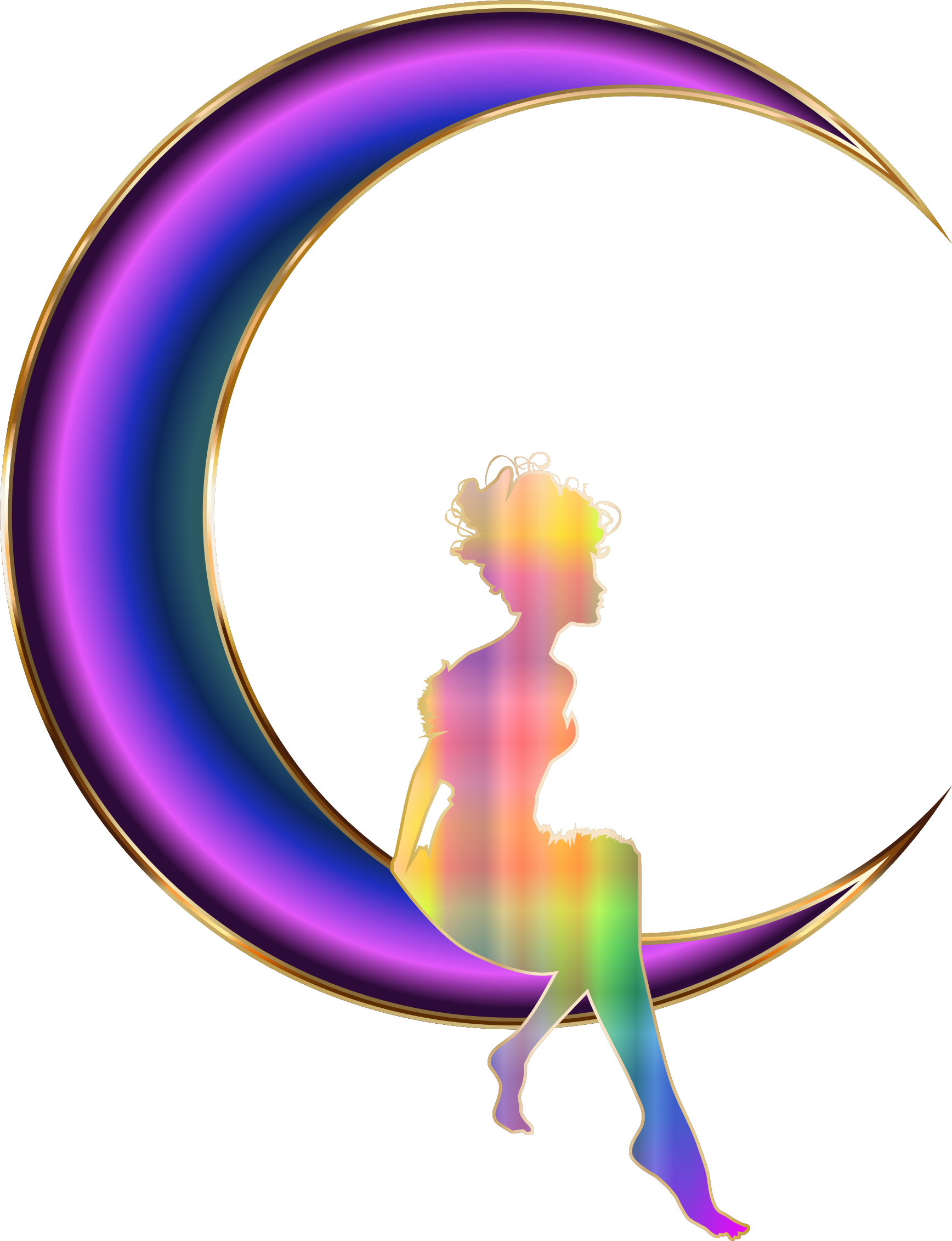 Clipart - Chromatic Fairy Sitting On Crescent Moon No Background