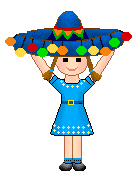 Cinco de Mayo clip art of girls wearing big blue Mexican sombreros