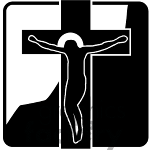 Easter Cross With Heart Black And White Clipart